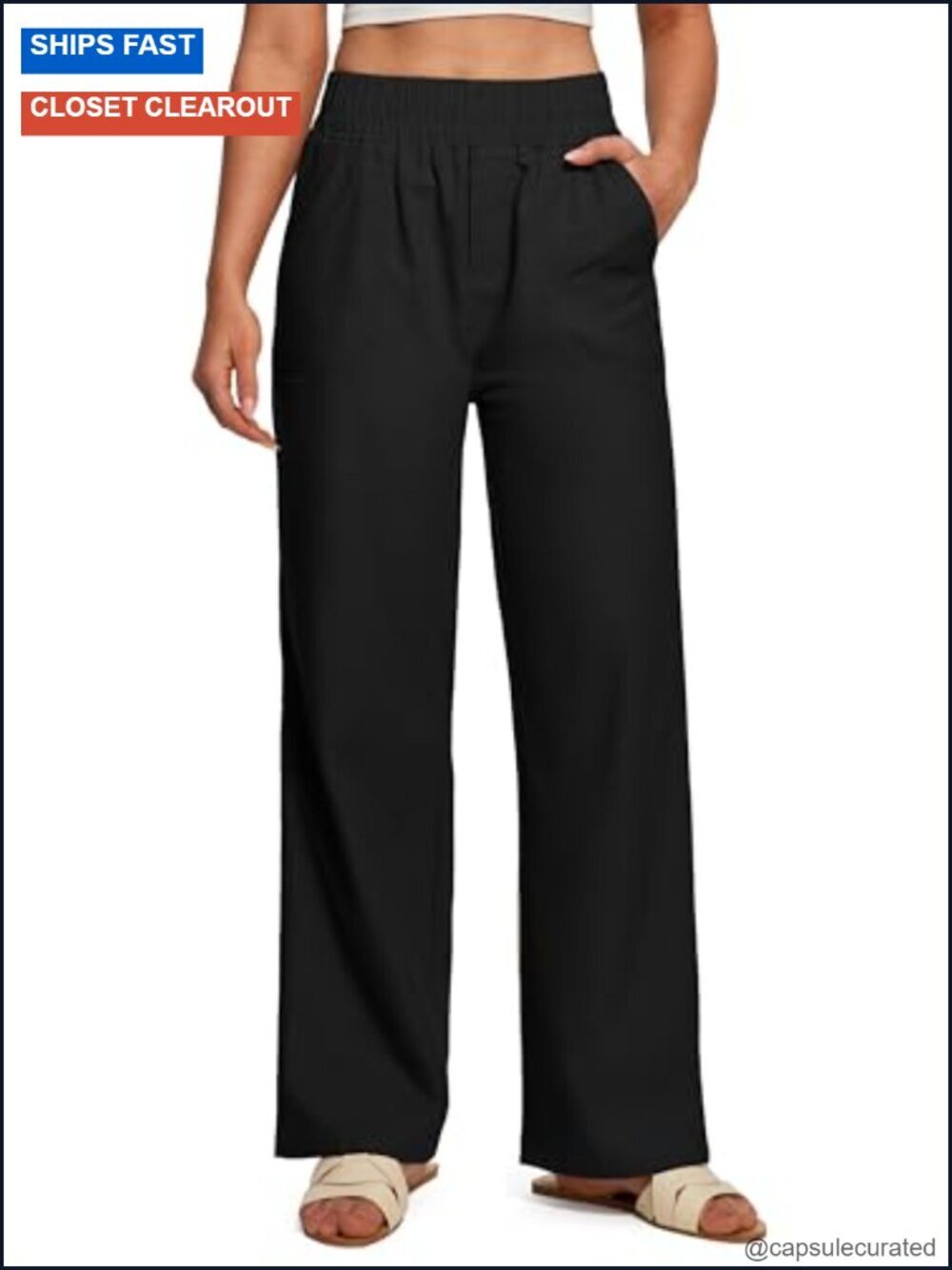 High Waist Wide Leg Linen Pants with Pockets